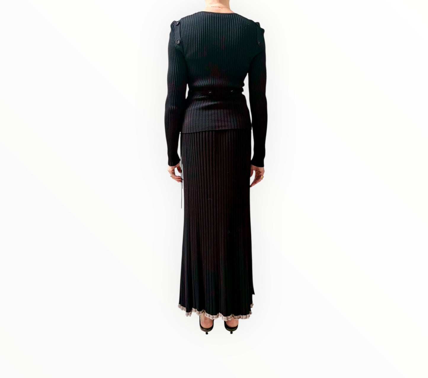 Christopher Esber Ribbed Knit Deconstruct Dress - Black/Taupe - Size S