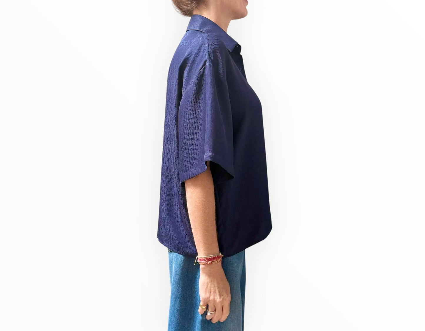 Scanlan Theodore Textured Silk Shirt - Navy - Size AU8