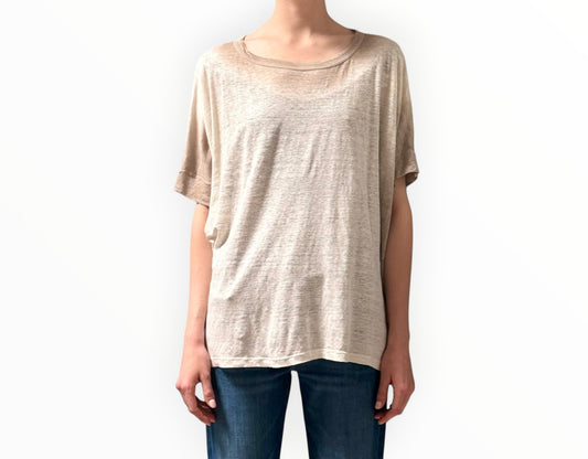 RT006404 - Avant Toi Painted Linen Boxy Tee - Beige - Size XS
