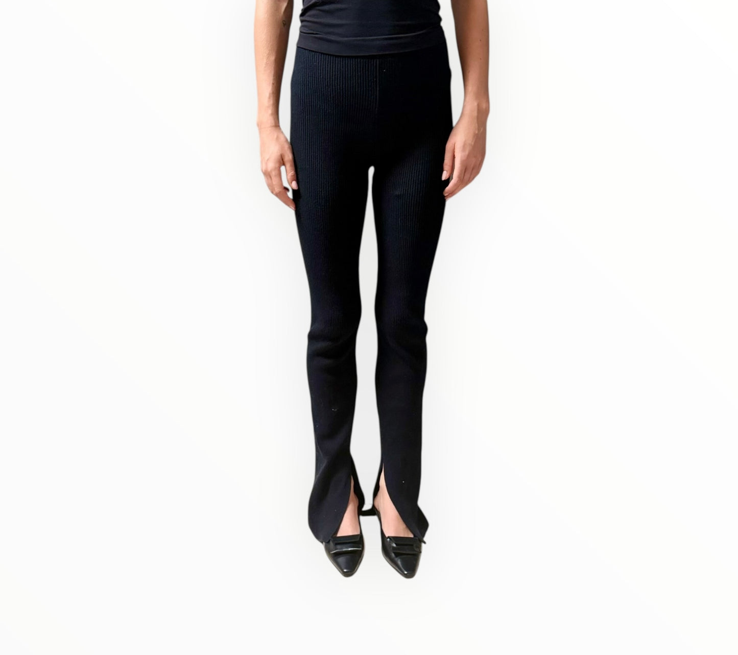 Bassike Ribbed Straight Leg Pants - Black - Size 0