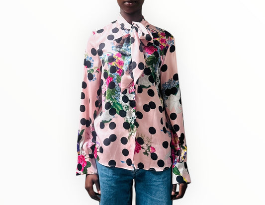 MSGM Polka Dot Floral Print Shirt - Pink Multi - Size 42