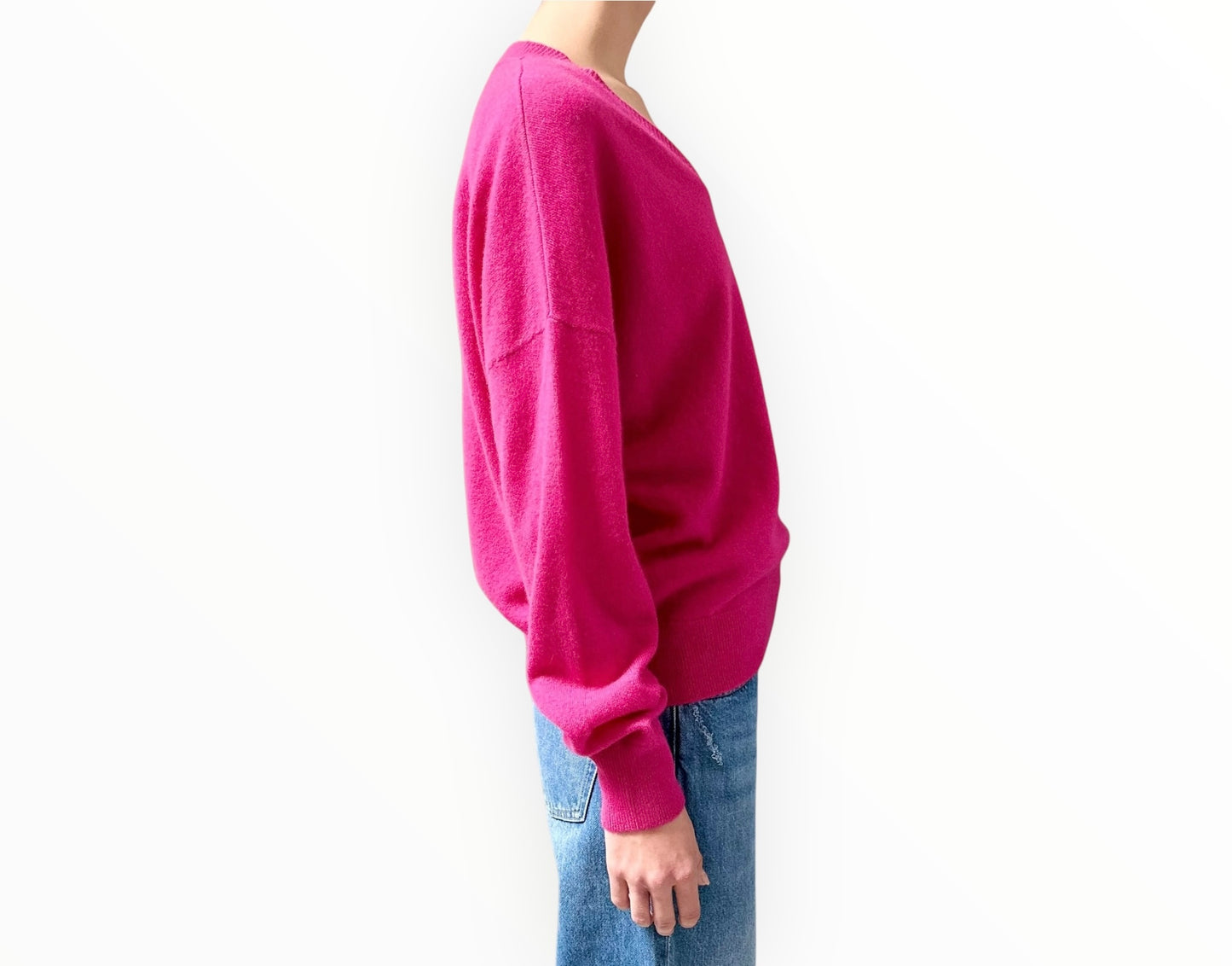 Maje Cashmere V-Neck Jumper - Hot Pink - Size 2