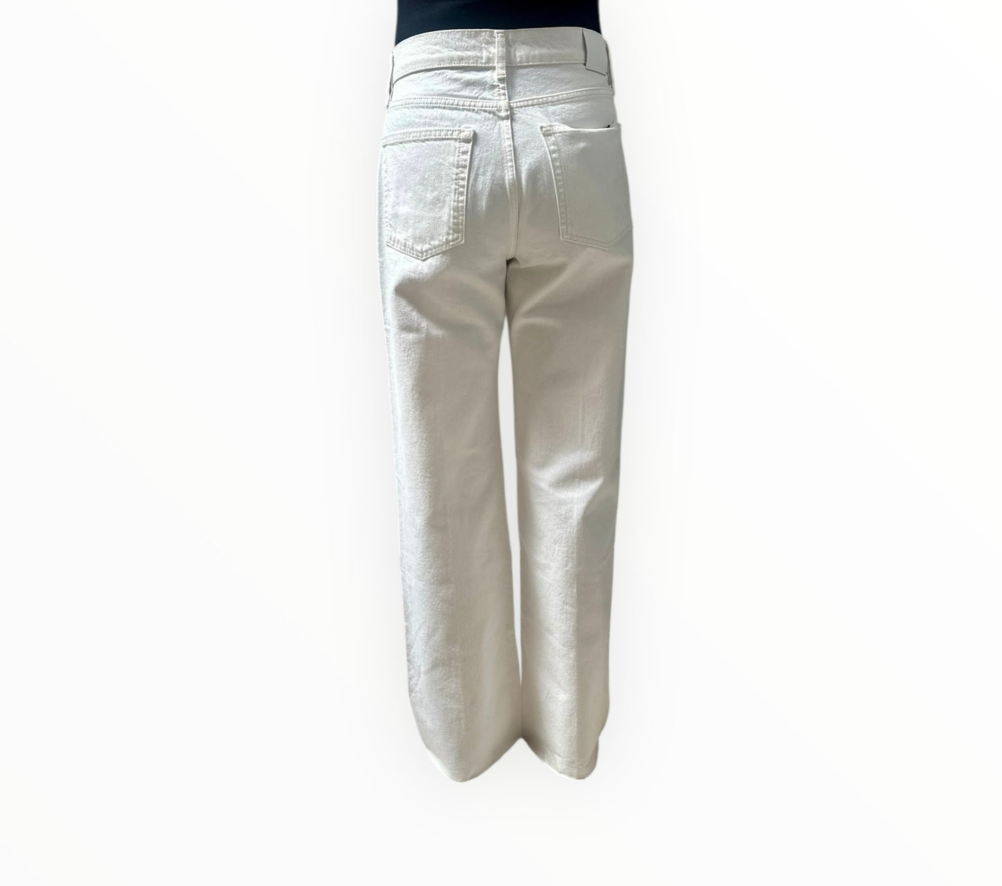 Anine Bing Wide Leg Frayed Hem Jeans - White - Size 27