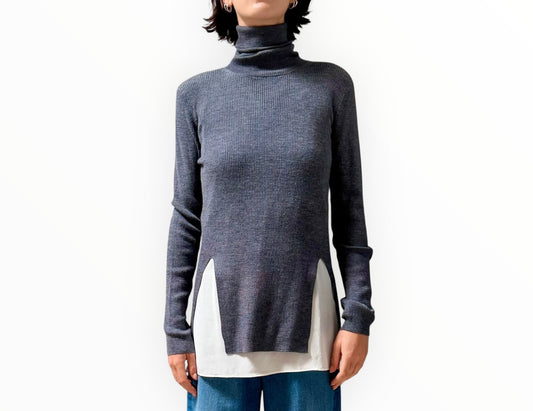 Joseph Longline Turtleneck with Cami - Charcoal/Cream - Size M