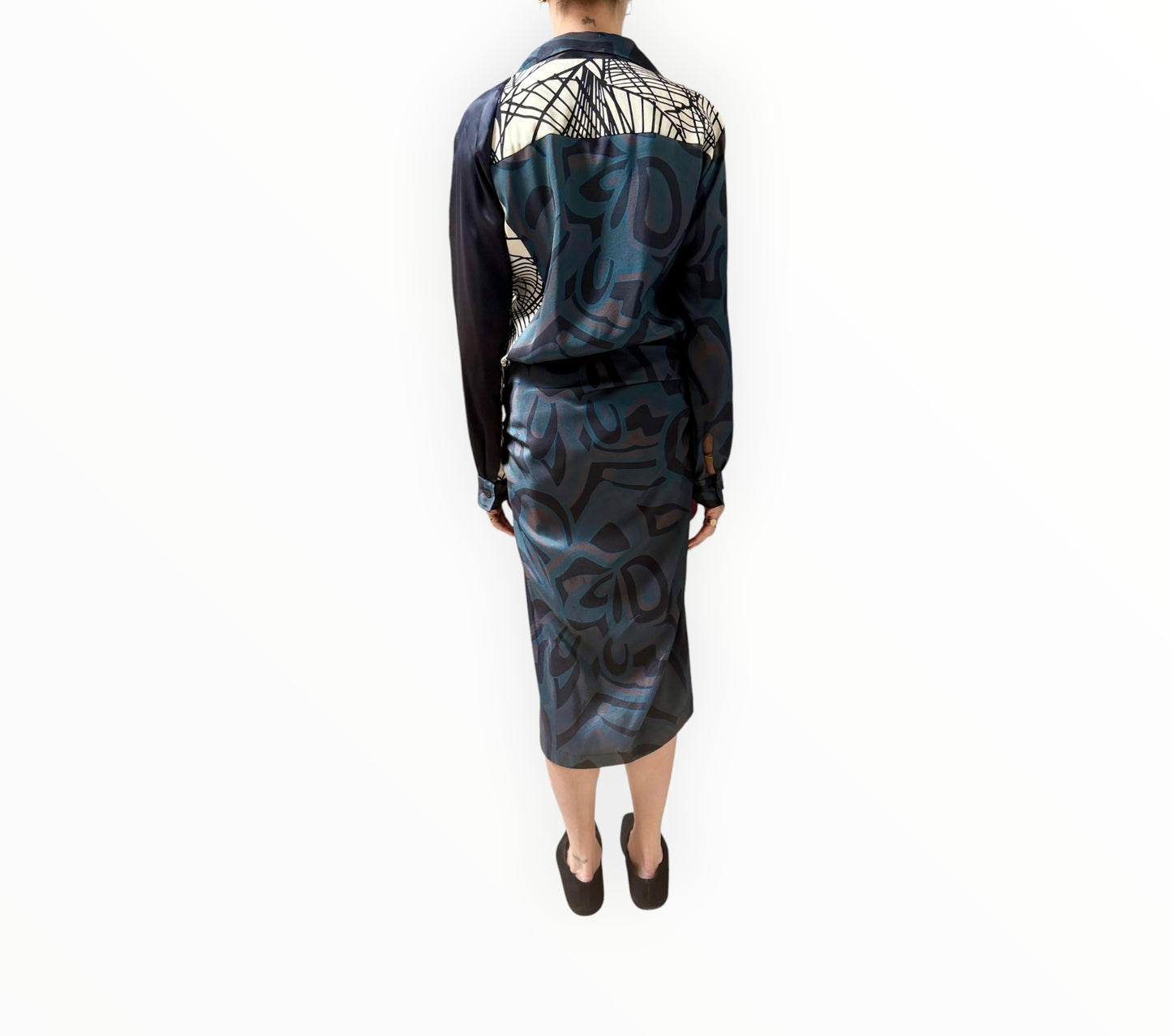 Dries Van Noten Shirt Printed Dress - Dark Teal/Black - Size 40