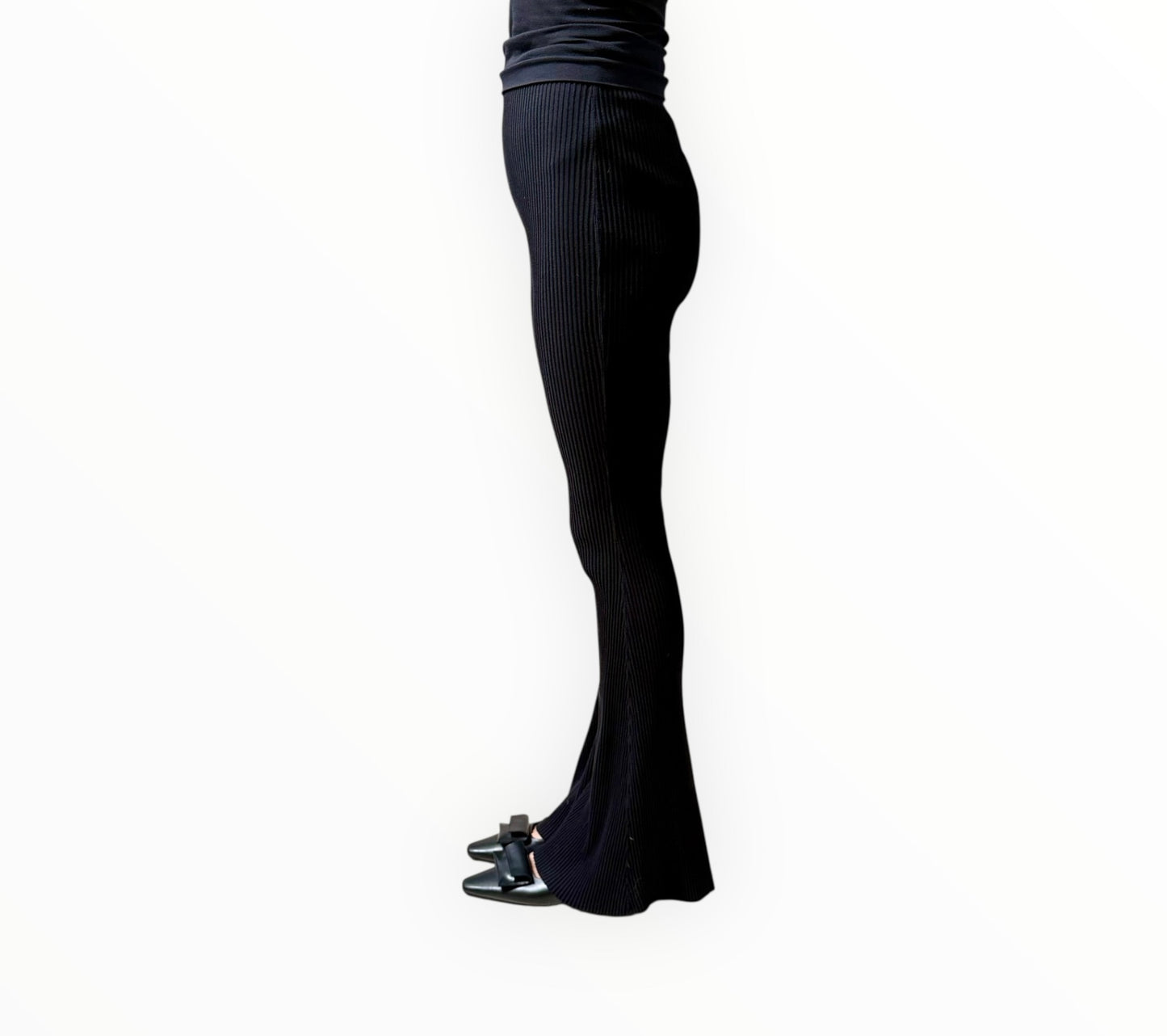 Bassike Rib Knit Flared Pants - Black - Size S
