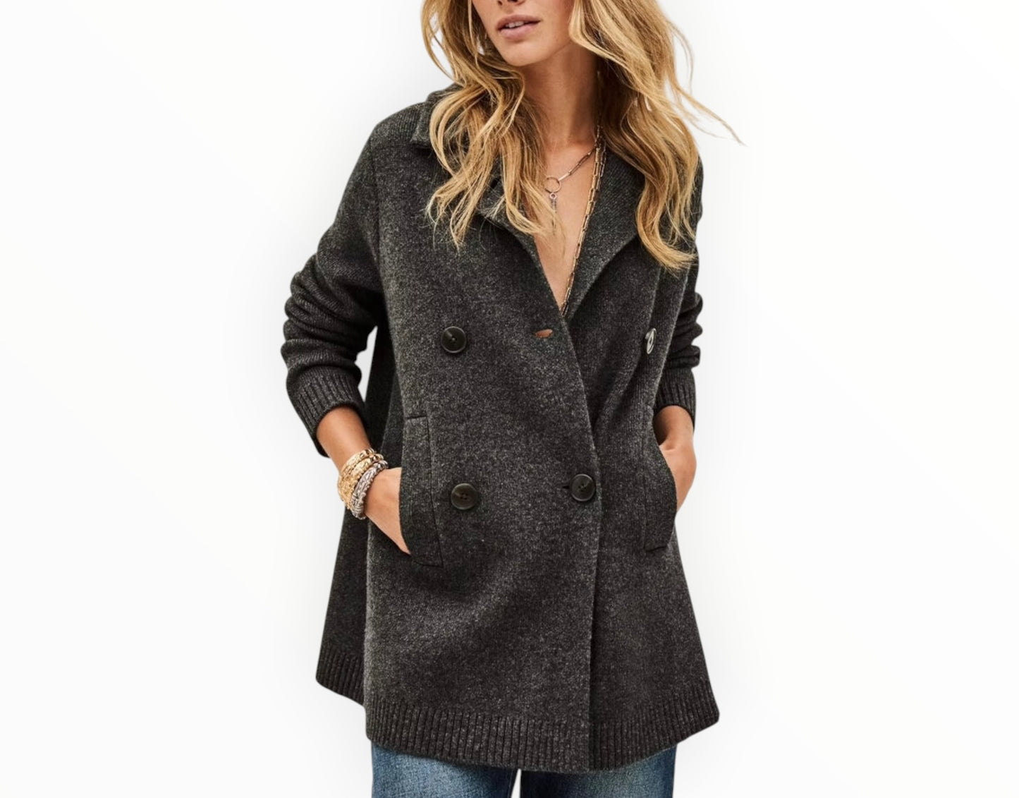 Ba&sh Vesta Knitted Cardigan Coat - Charcoal - Size 1