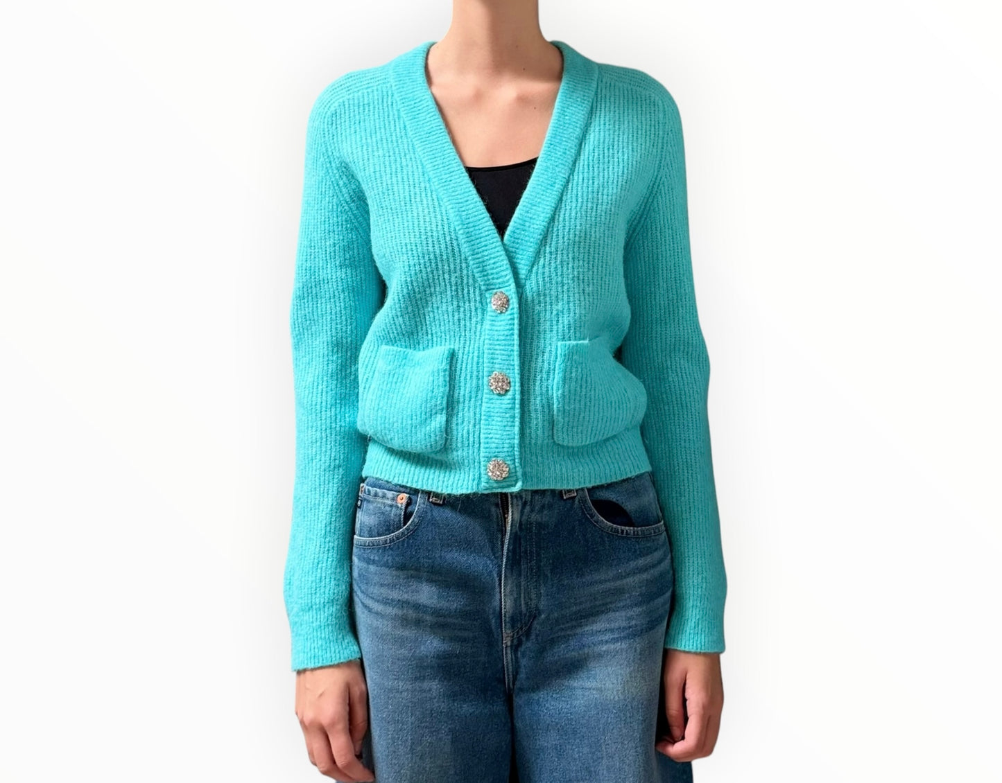 Ganni Diamonte Button Cardigan - Aqua - Size S