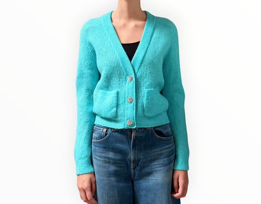 Ganni Diamonte Button Cardigan - Aqua - Size S