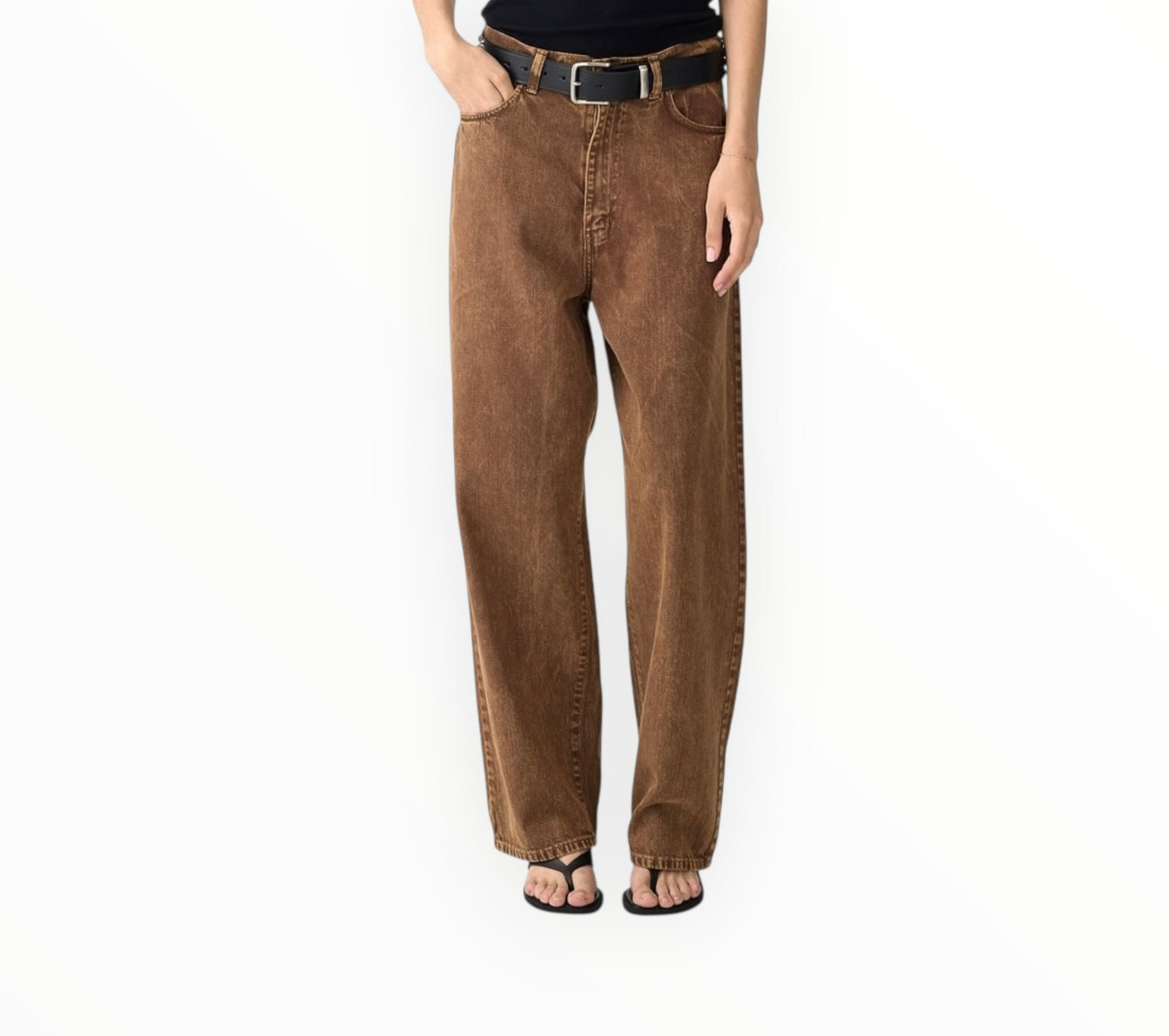 Bassike Motley Long Rise Slouch Jeans - Caramel - Size 27