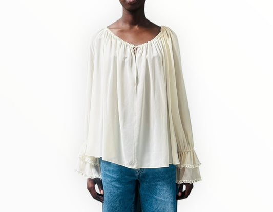 Chloe Gathered Silk Top - White - Size 36