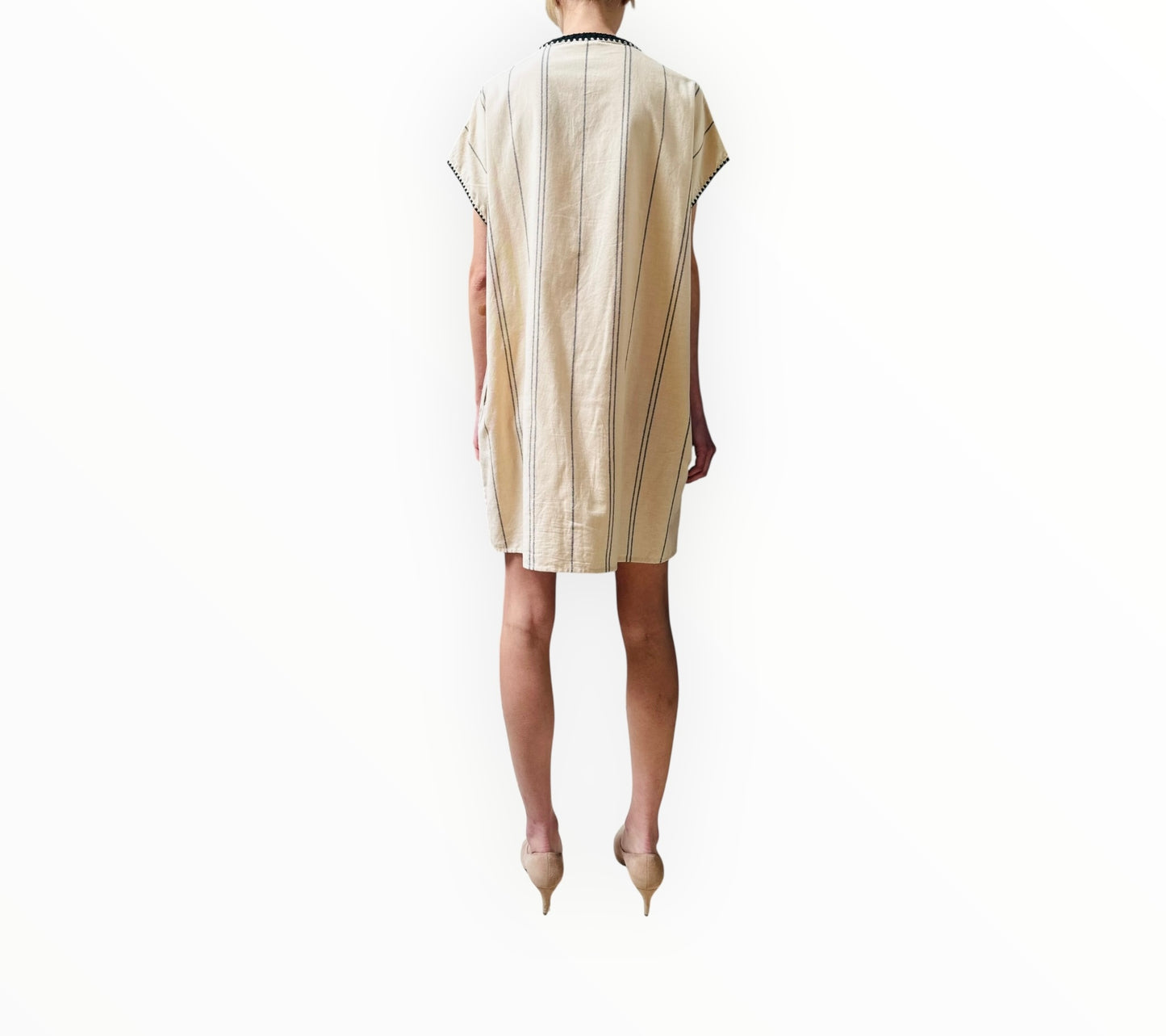 Ilio Nema Striped Caftan - Natural/Blue/Black - Size M
