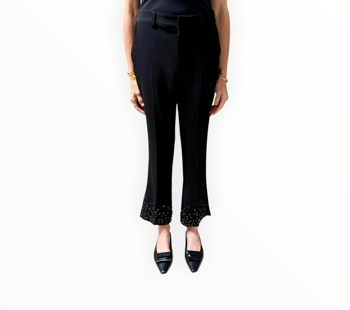 RT006263 Cinq A Sept Rhinestone Cuff Pants  - Black - Size AU8
