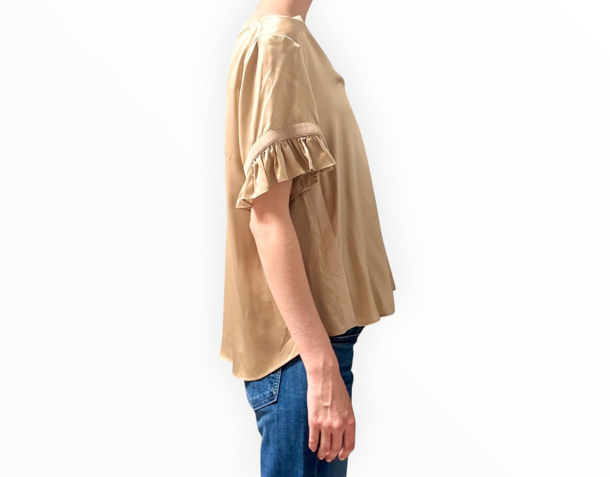RT006542 - Cinq A Sept Silk V-Neck Tee - Champagne - Size L