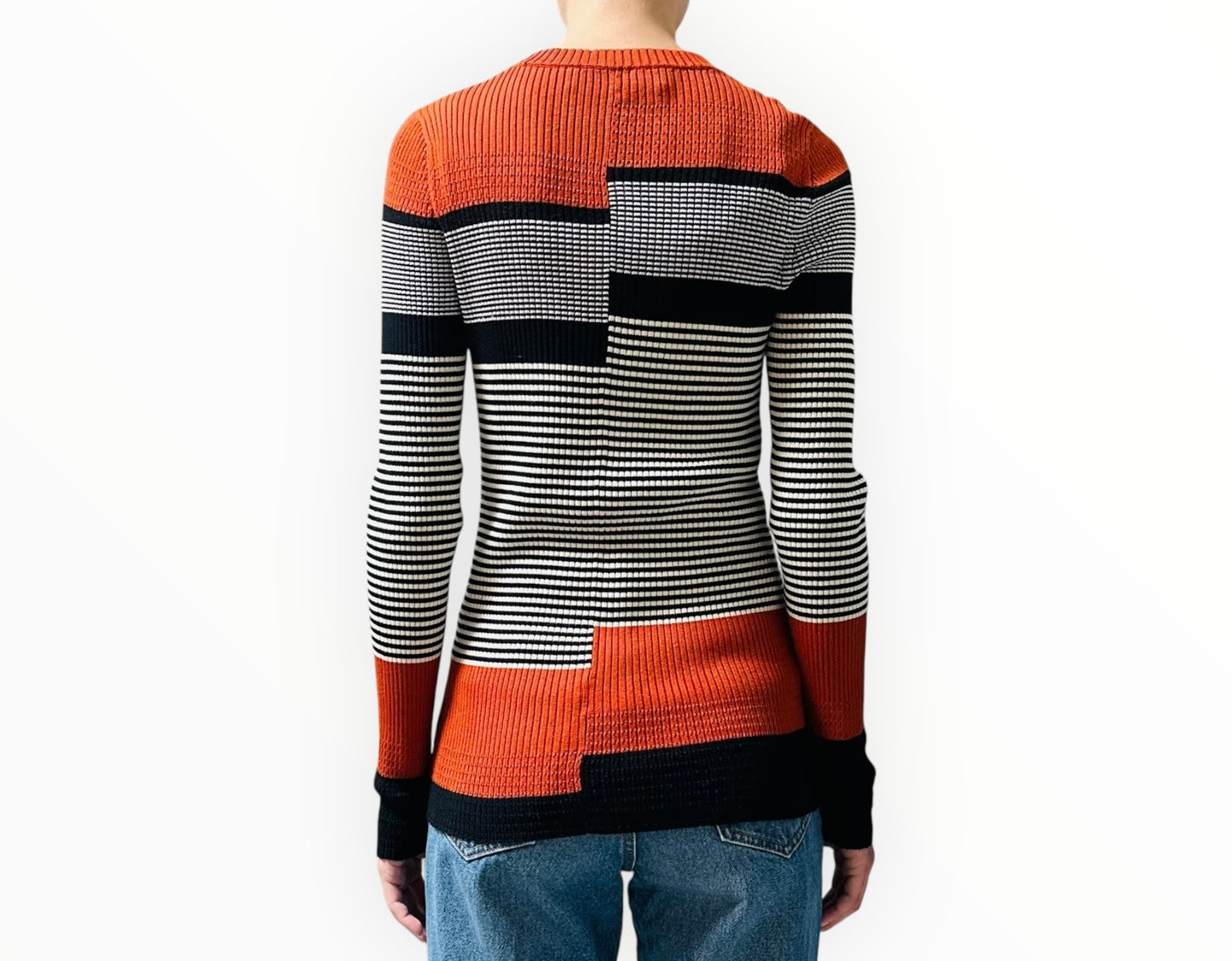 Proenza Schouler Striped Textured Knit - Black/White/Rust - Size M