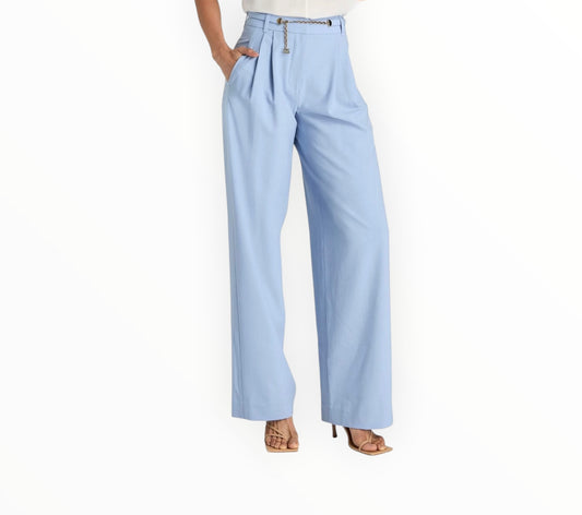 Zimmermann Belted Pleated Crepe Wide-Leg Pants - Light Blue - Size 1