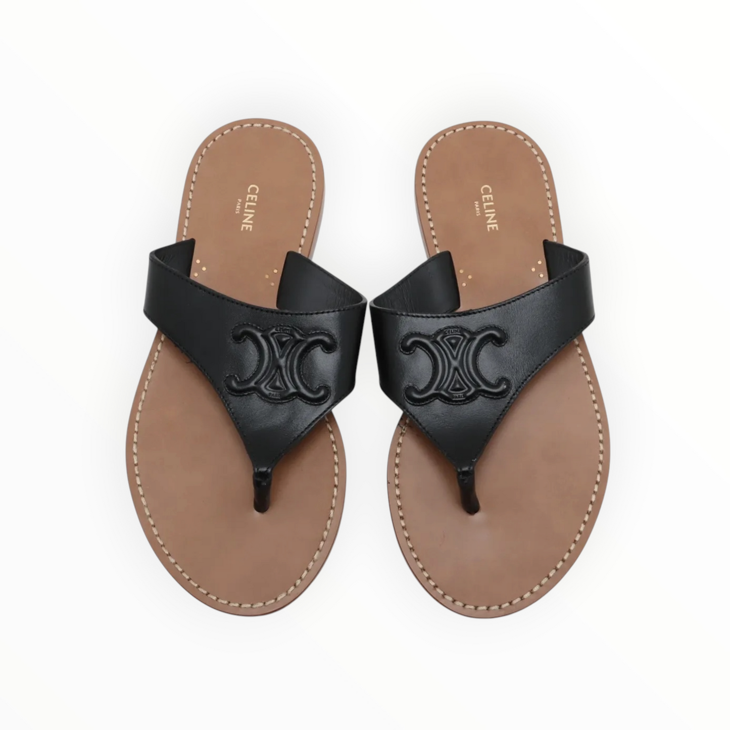 Celine Triomphe Leather Sandals - Black - Size 38