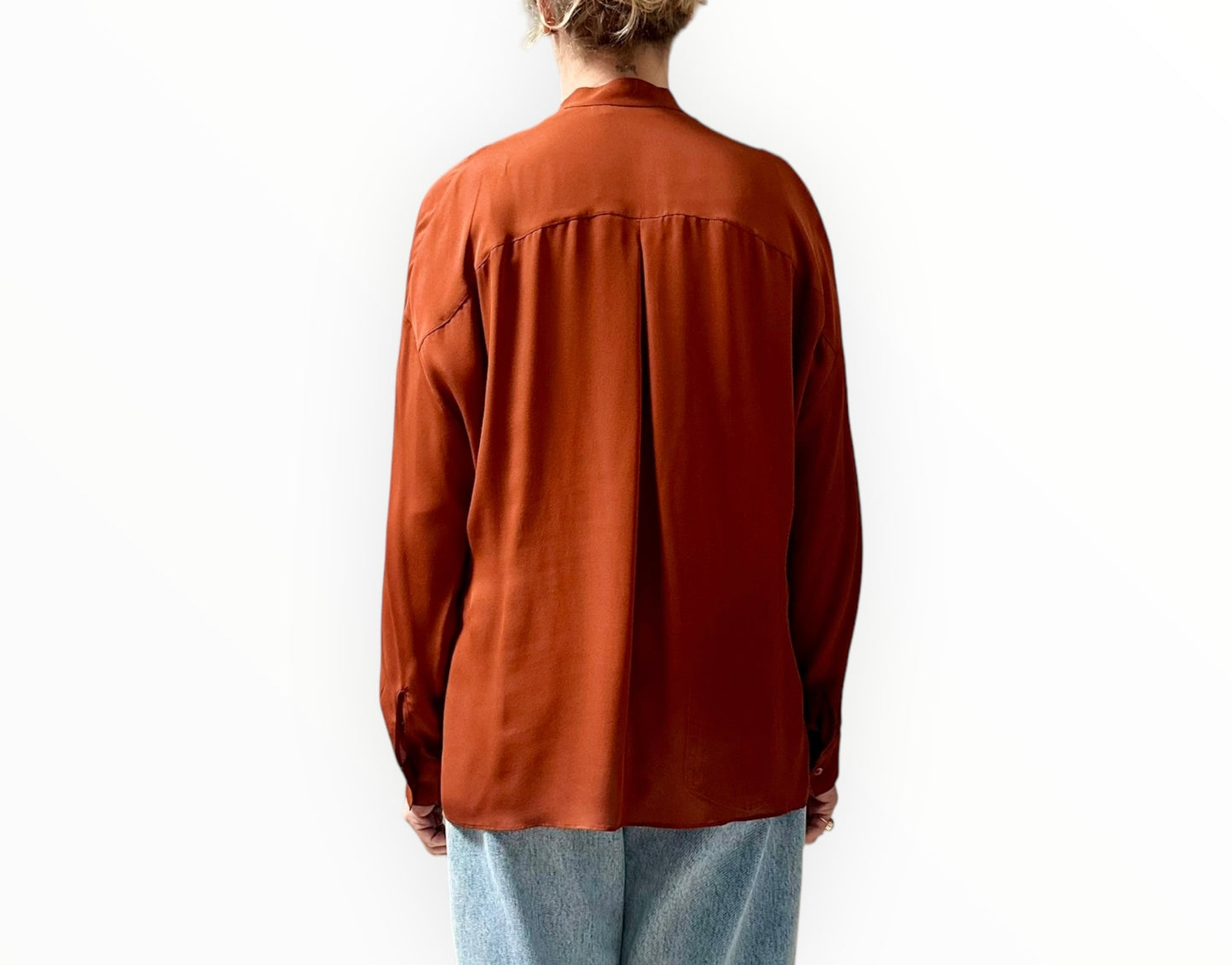 Vince Silk Concealed Placket Shirt - Rust - Size AU10