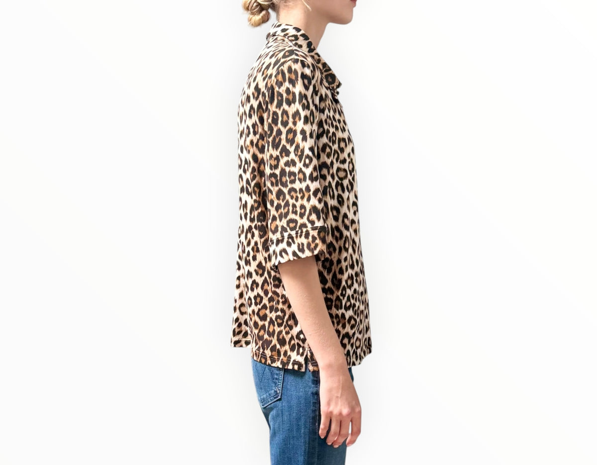 RT006483 - La Prestic Ouiston Jersey Leopard Print Shirt - Brown - Size 2