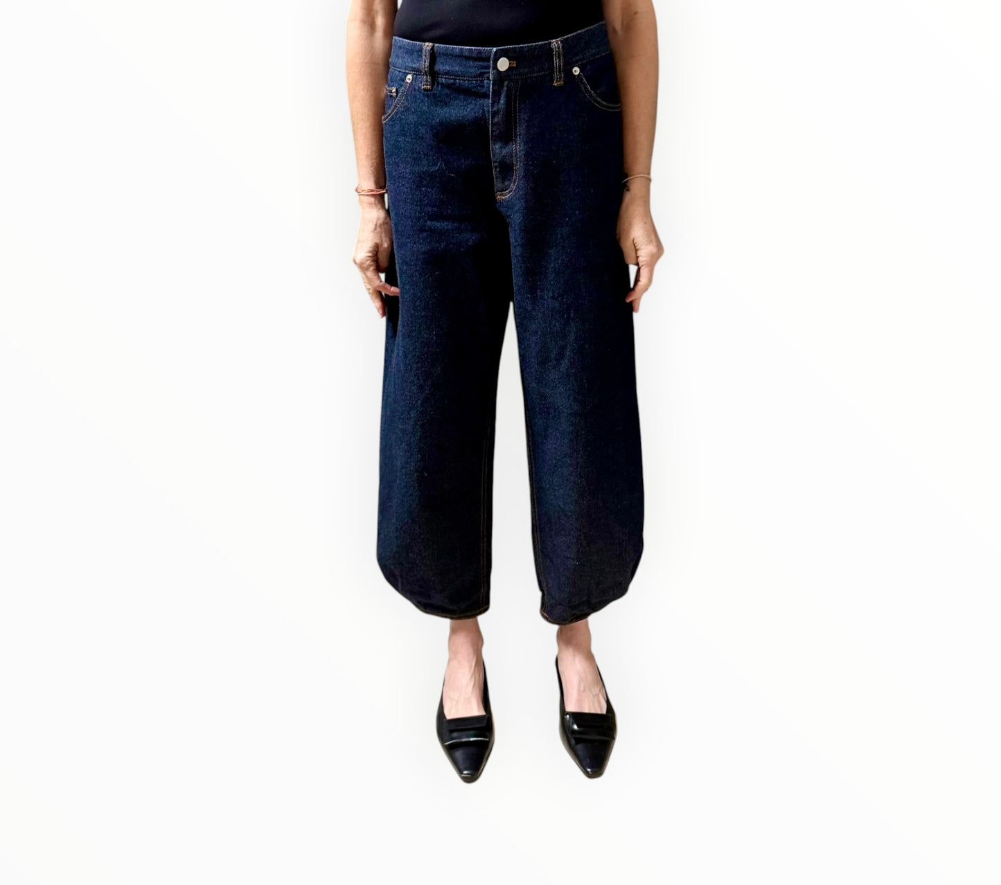 Tibi Cropped Barrel Leg Jeans - Dark Blue - Size 29