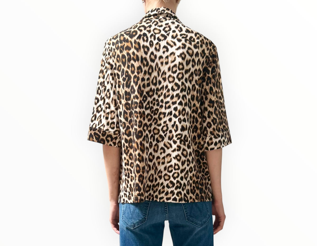 RT006483 - La Prestic Ouiston Jersey Leopard Print Shirt - Brown - Size 2