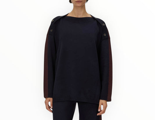 Camilla and Marc Zagara Button Shoulder Knit - Navy/Dark Sepia - Size S