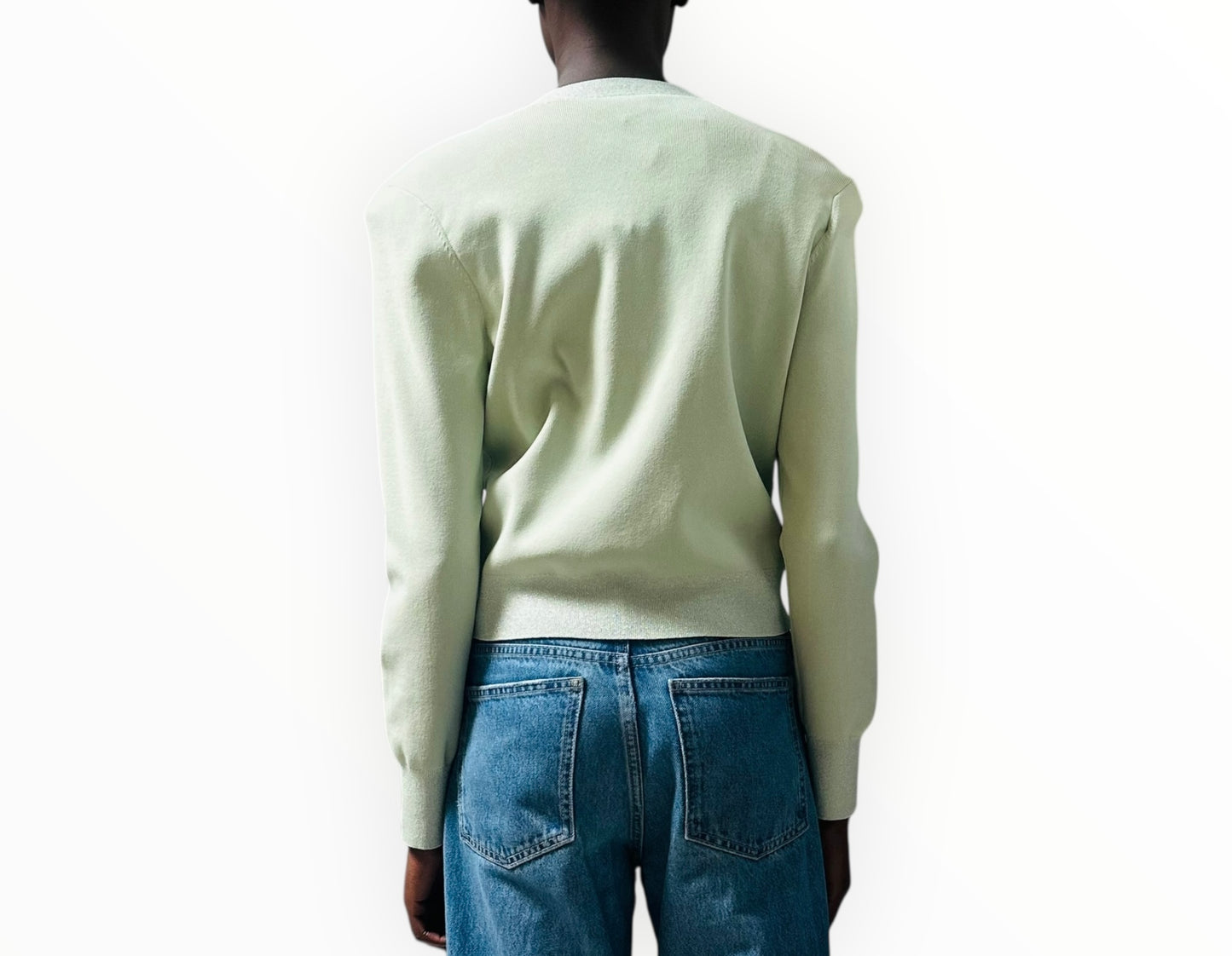 L'Agence Taya Cropped V-Neck Cardigan - Green Lurex - Size L