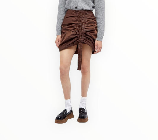 Ganni Ruched Mini Skirt - Chicory Coffee - Size 36