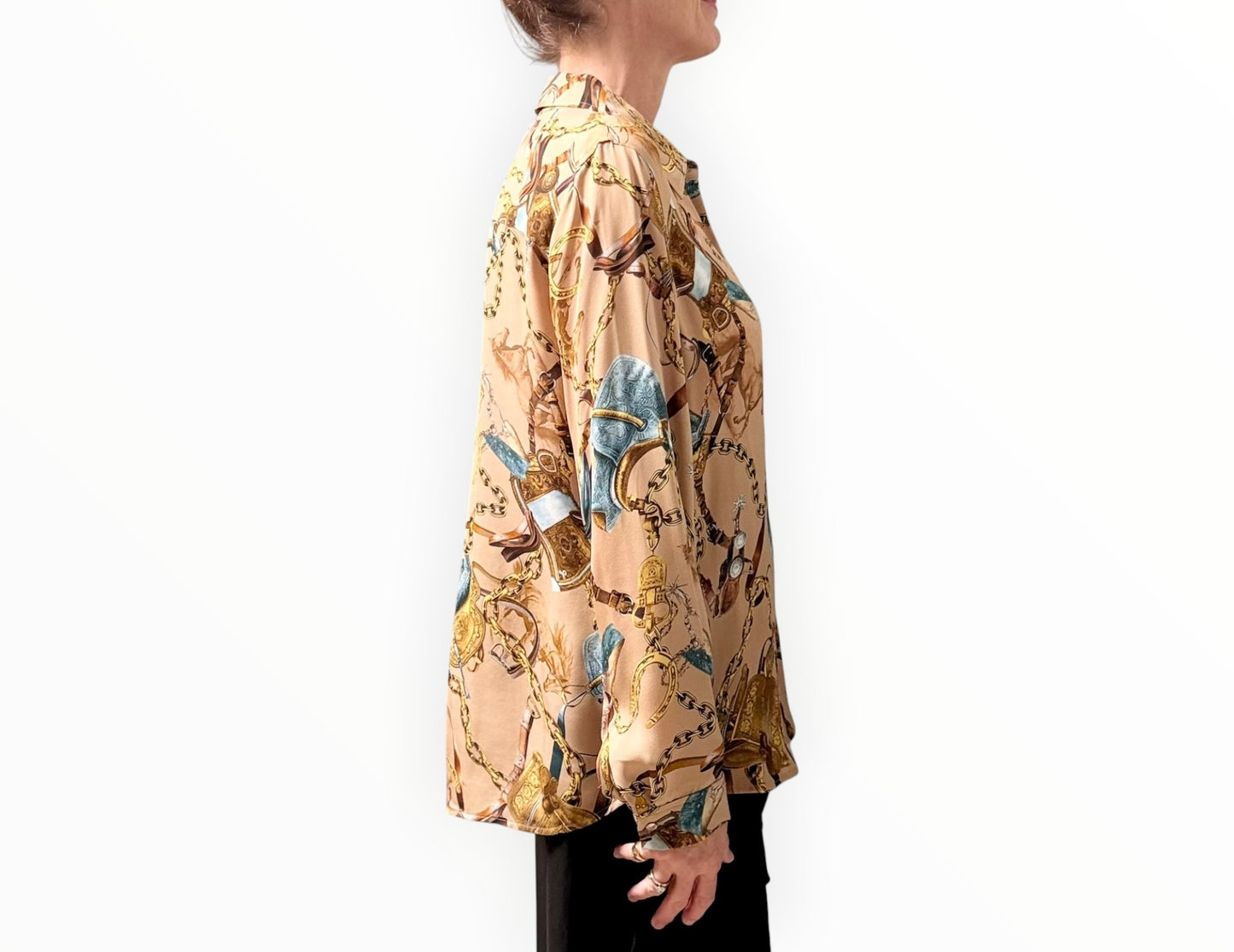 L'Agence Horse Print Shirt - Latte Multi - Size M
