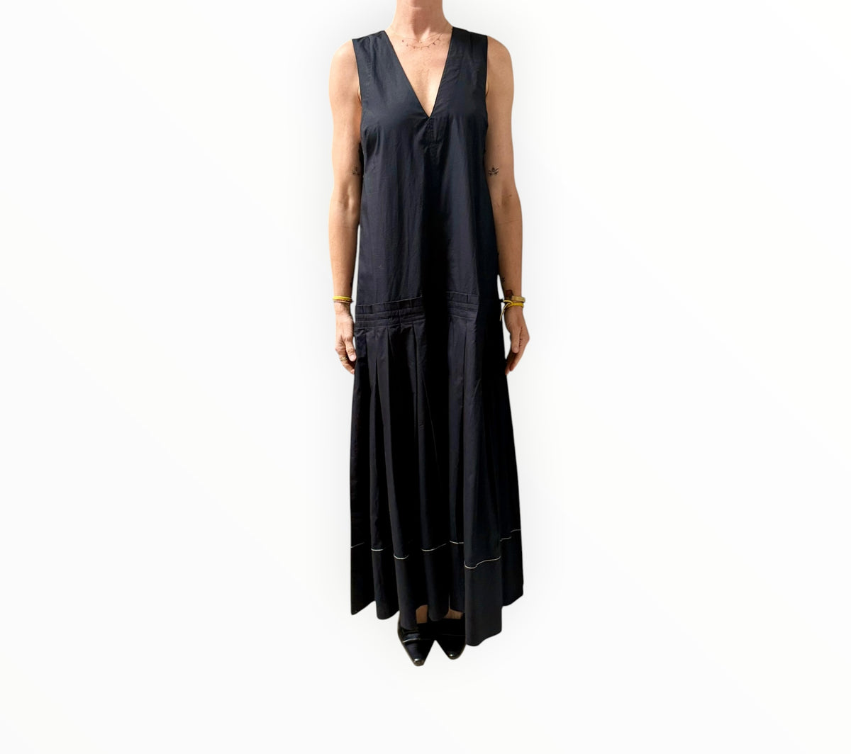 RT006349 - Lee Mathews V-Neck Poplin Tank Dress - Black - Size 1