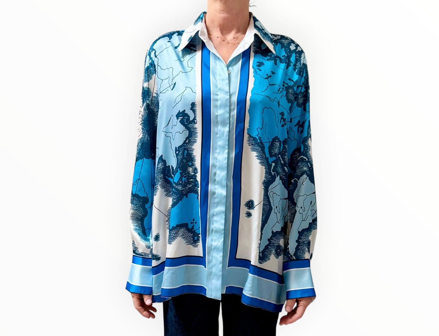 VVB by Victoria Beckham Map Print Shirt - Blue - Size 14