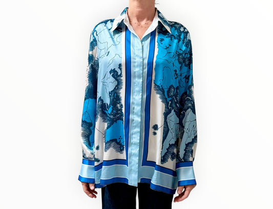 VVB by Victoria Beckham Map Print Shirt - Blue - Size 14
