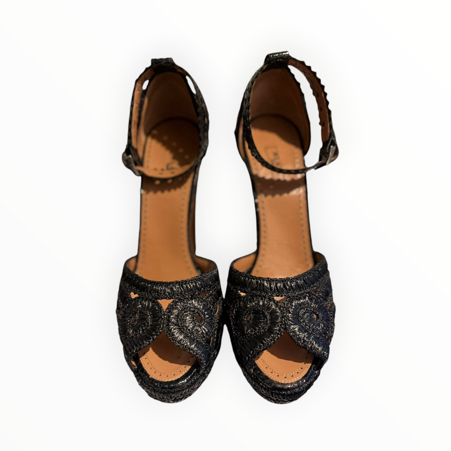 Alaia Raffia Platform Sandals - Black - Size 39