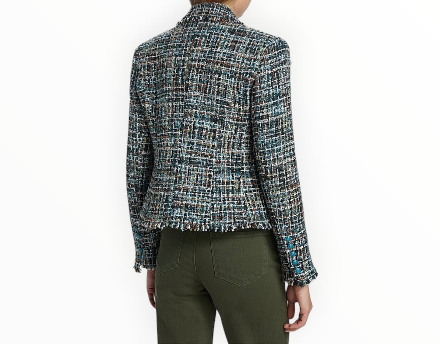 L'Agence Brooke Double Breasted Tweed Jacket - Black/Aqua - Size AU8
