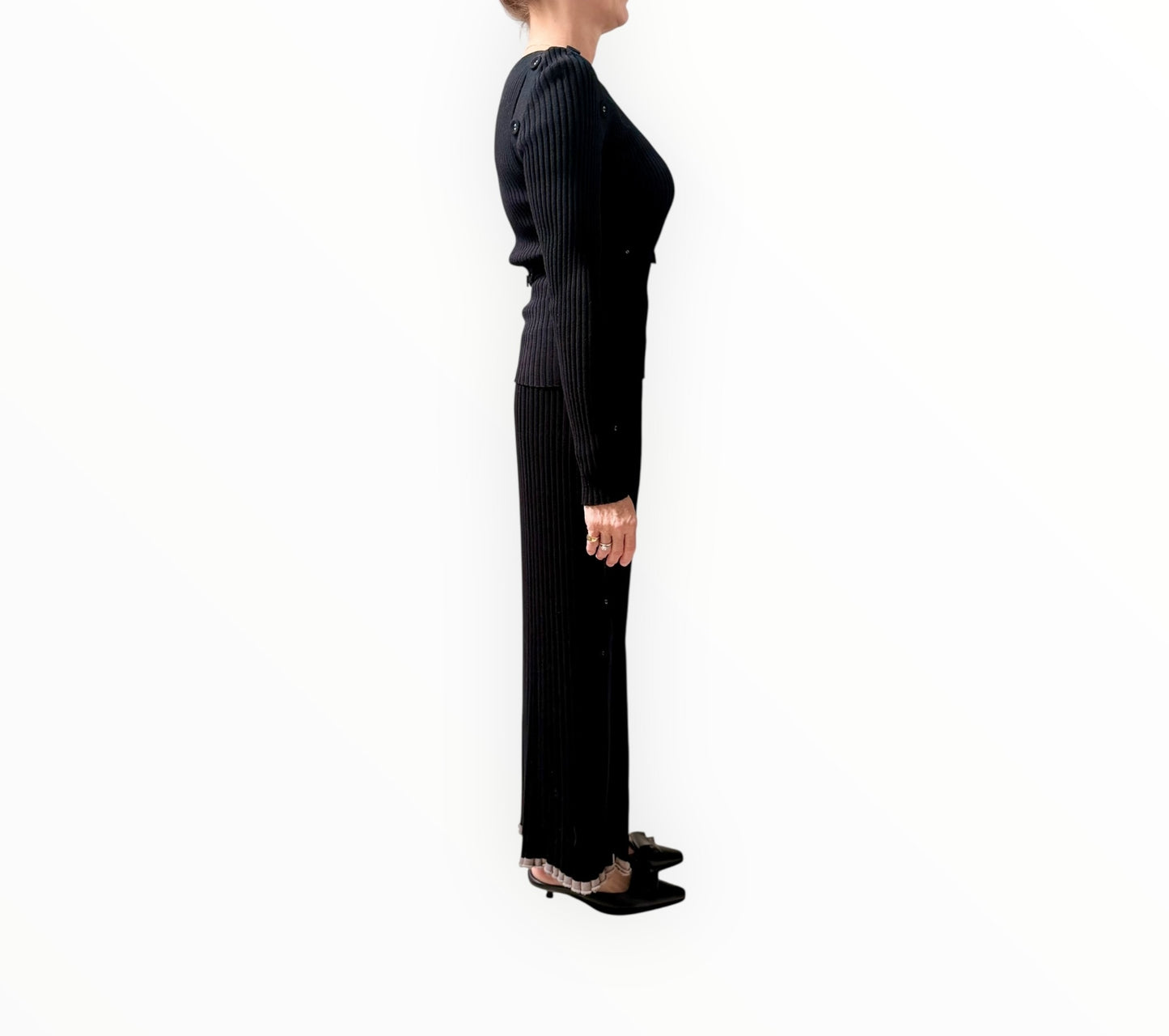 Christopher Esber Ribbed Knit Deconstruct Dress - Black/Taupe - Size S