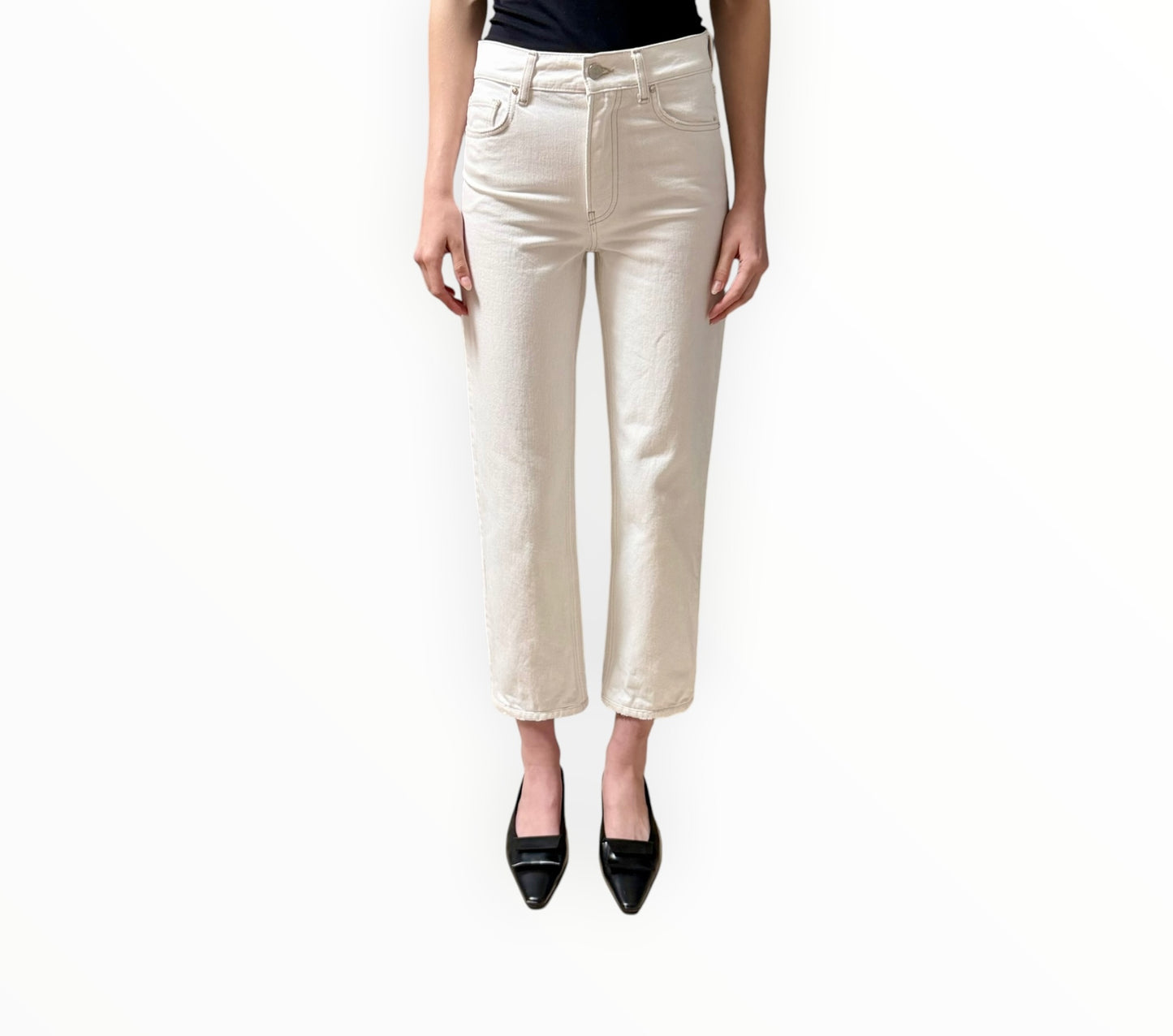 Anine Bing Straight Leg Cropped Jeans - White - Size 24