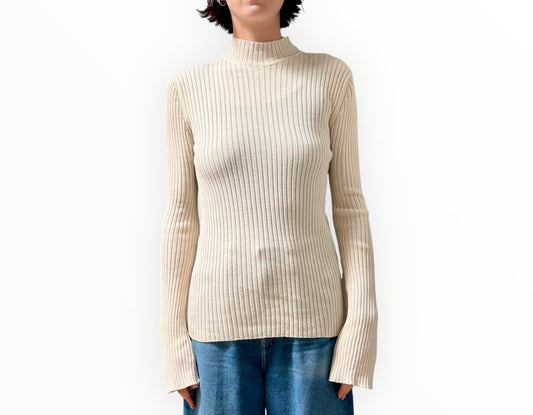 Chloe Mock-Neck Ribbed Top - Lovely White - Size S