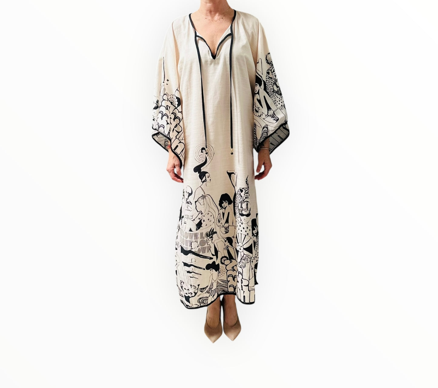 Zimmermann Maxine Caftan Dress - Black/Cream - Size 1