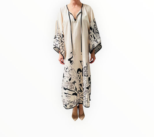 Zimmermann Maxine Caftan Dress - Black/Cream - Size 1