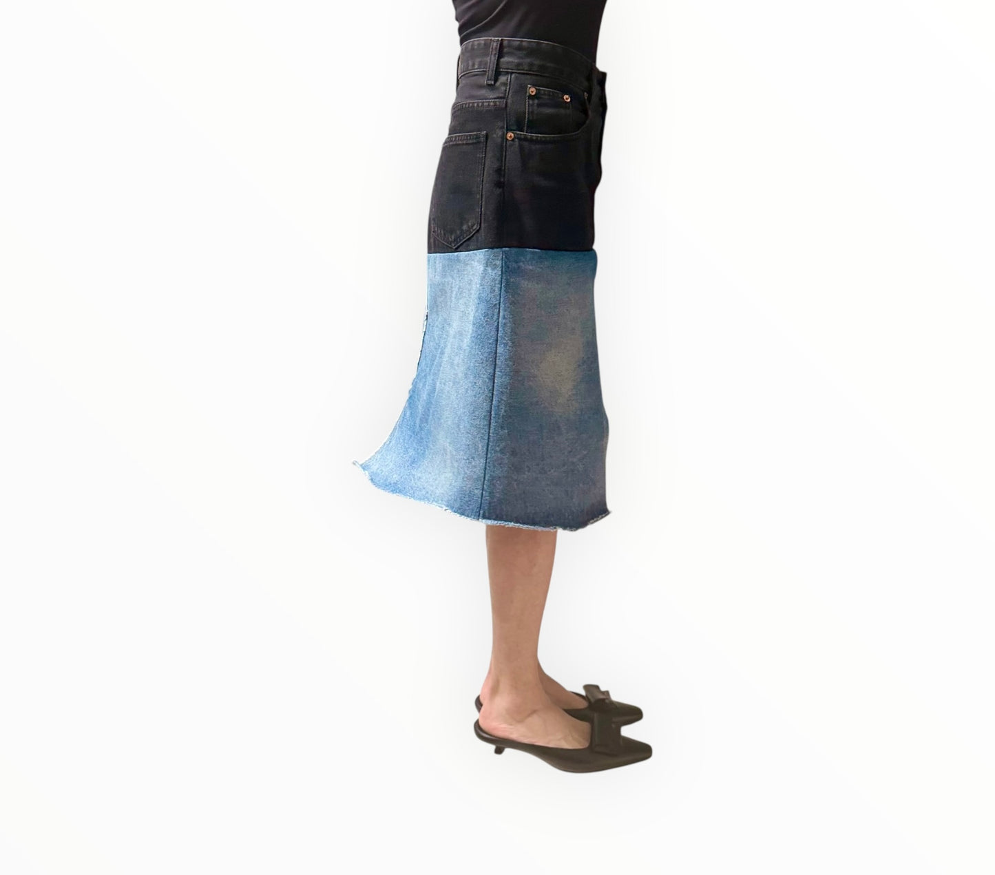 Maison Margiela MM6 Two-Tone Patched Denim Skirt - Black/Blue - Size 38