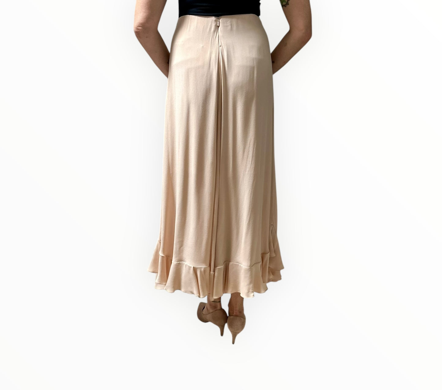 Chloe Silk Skirt with Ruffled Hem - Nude - Size 36