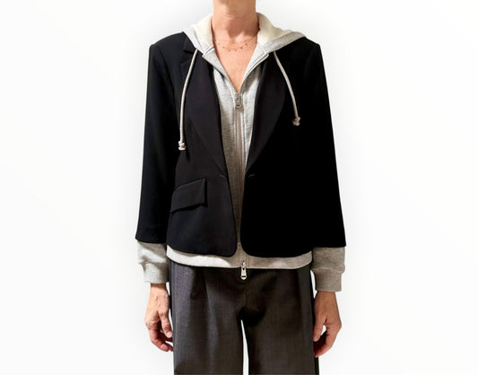 Cinq A Sept Hooded Jacket - Black/Grey - Size 8