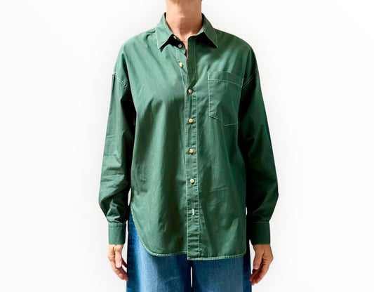 Bassike Contrast Stitch One Pocket Shirt- Green - Size 1