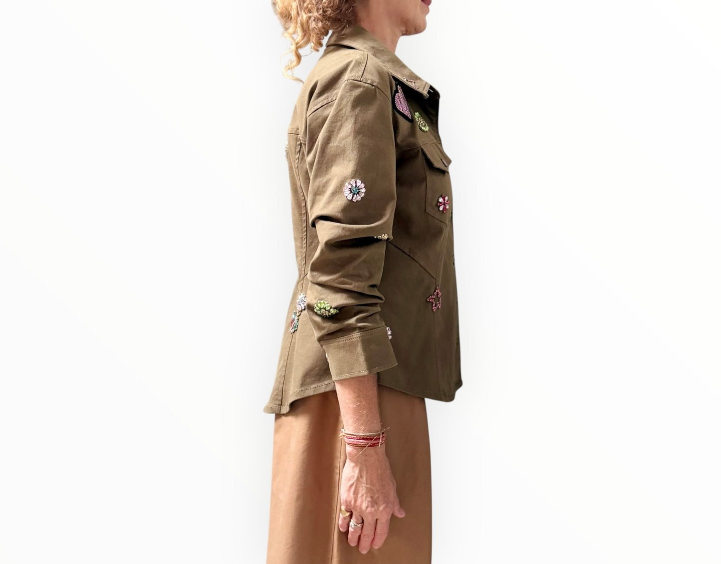 Cinq a Sept Ditsy Love Scrunched Canyon Jacket - Khaki - Size AU12