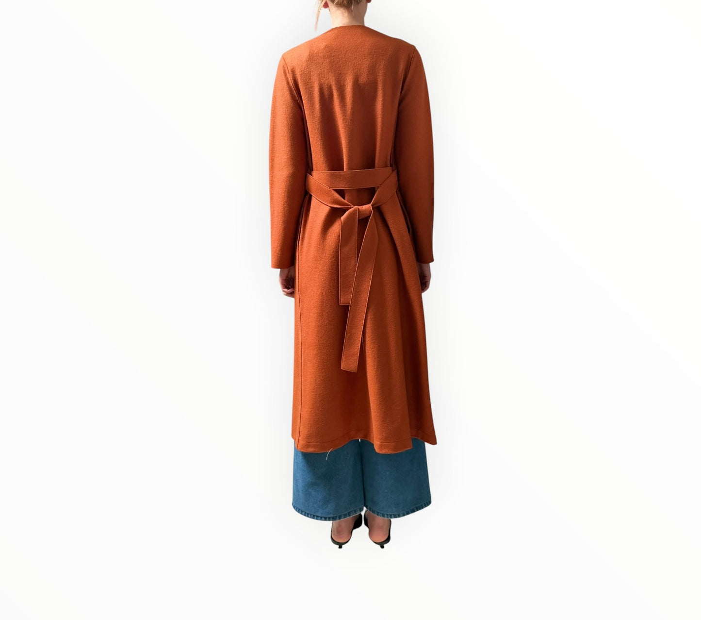 Harris Wharf Long Line Collarless Coat - Terracotta - Size 44
