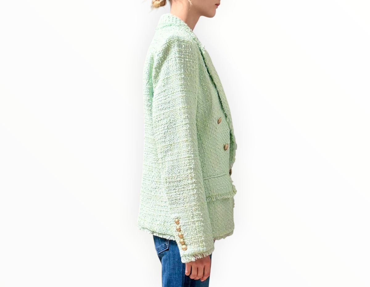RT006555 - L'Agence Tweed Double Breasted Jacket - Minty - Size AU12