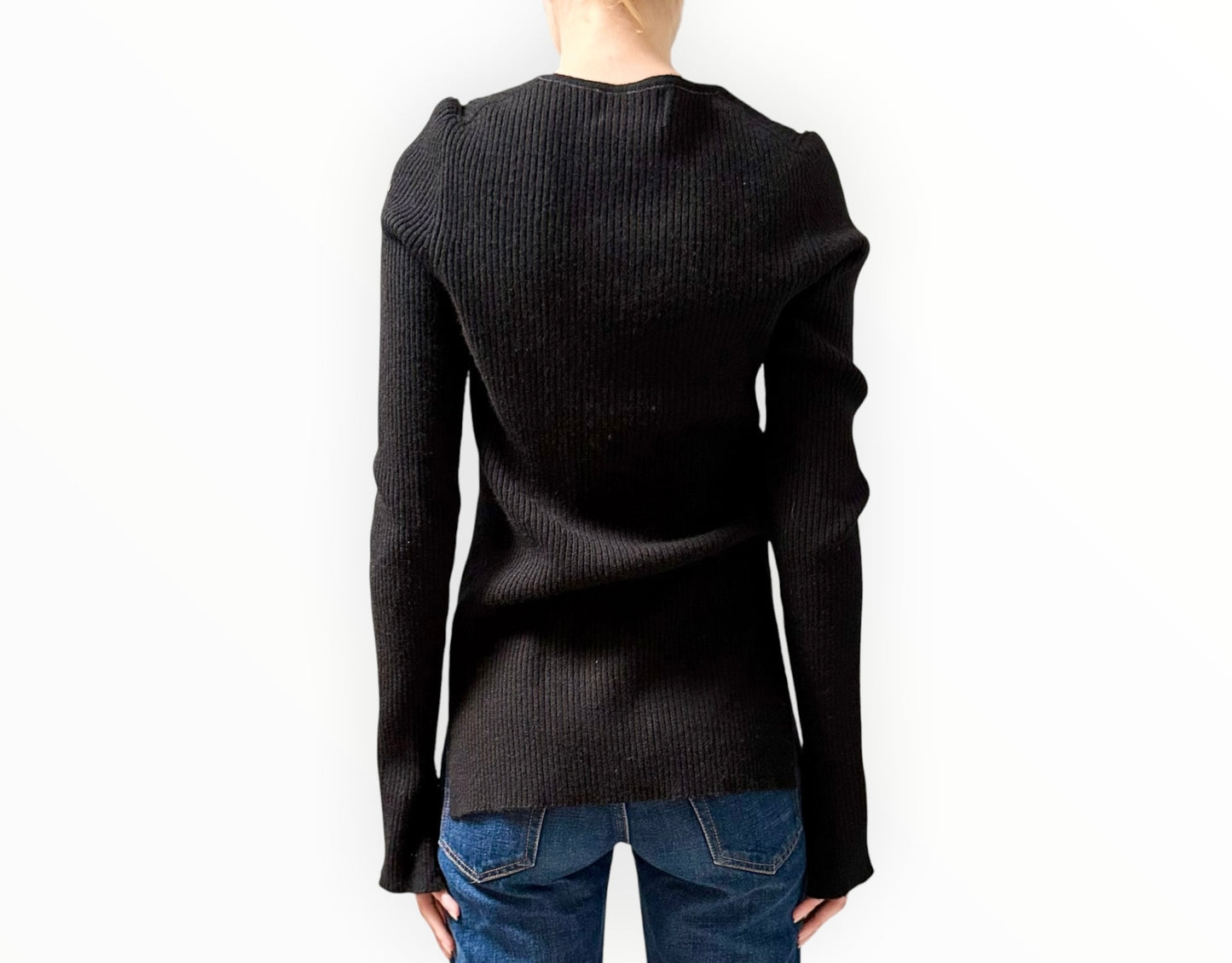 Bassike Ribbed Knit Slim Sweater - Black - Size 1