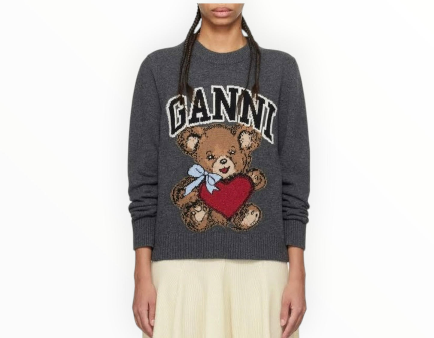 Ganni Graphic Bear Jumper - Dark Grey - Size M