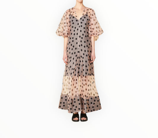 Lee Mathews Rayne Organza Puff Sleeve Dress - Pink/Black - Size 1