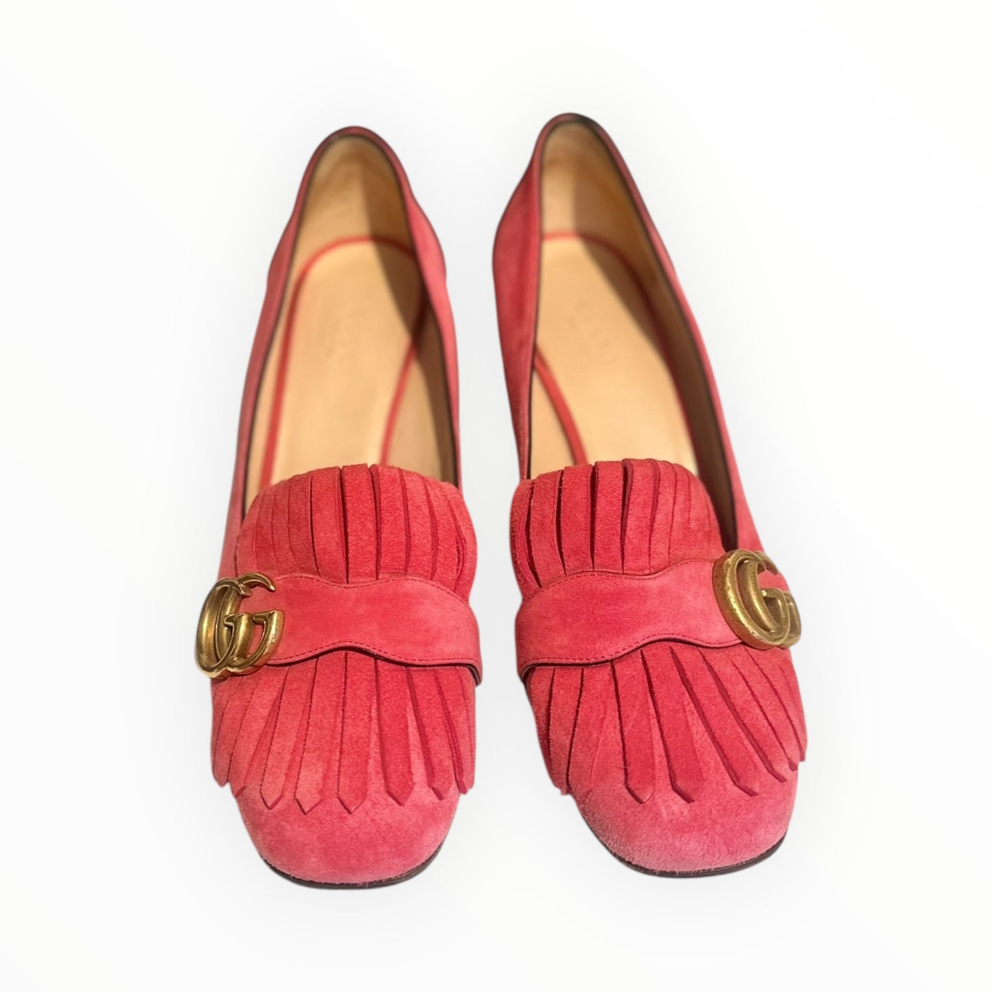 Gucci Marmont Low Heel Suede Loafers - Hot Pink - Size 38.5